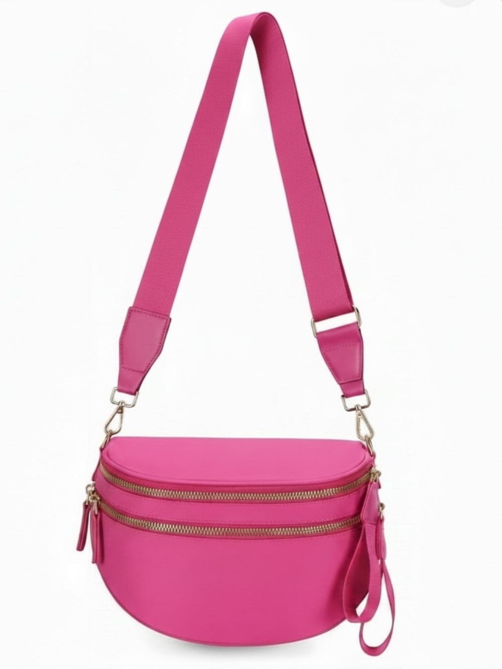 NWT! PINK Nylon Double Zipper Crossbody Bag